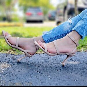 Women Ankle Strap High Heel Sandals Nude Color